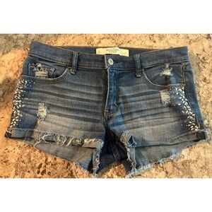 Vintage Y2K Abercrombie & Fitch Bling Distressed‎ Denim Low Rise Shorts Sz 4